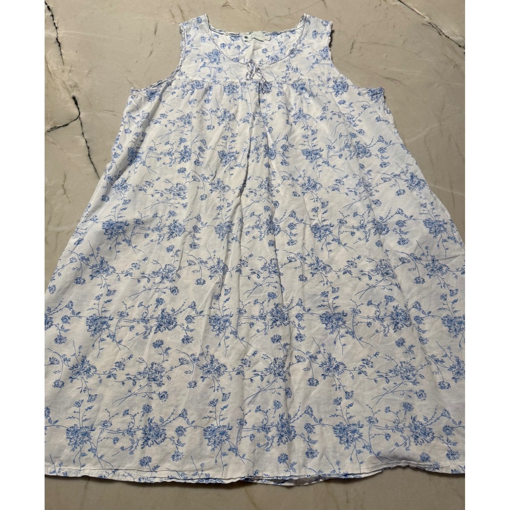 Ella Simone Blue Floral Nightgown Sleeveless Lounge Dress Size 2X Blue & White